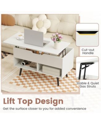 31.5 Inch Lift-Top Coffee Table with Hidden Storage and 2 Open Shelves