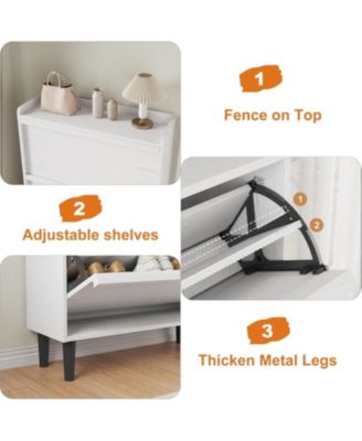 Shoe Cabinet with 2 Flip Drawers, Hidden Shoe Storage Organizer for Entryway, Wooden Shoe Rack