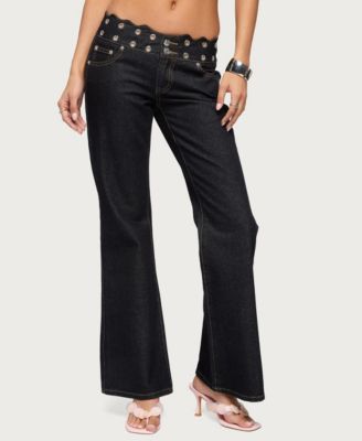 Women's Scalloped Grommet Low Rise Bootcut Jeans