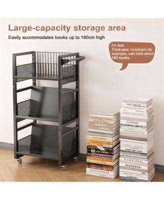 Heavy-Duty Double-Sided Book Cart with Silent Wheels and 3 Magnetic Shelves