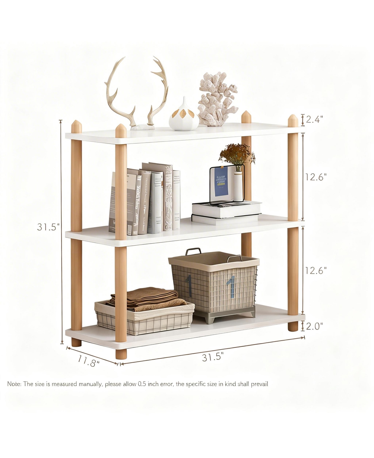 Yigii Wooden Shelf Bookcase Modern Open Storage Rack Free Standing Display Stand