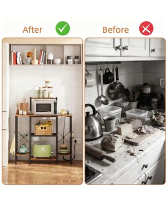 Bakers Rack with Power Outlet Coffee Bar 6 Tiers Microwave Shelve