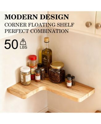 Floating Corner Shelves Wall Mounted Set of 2 Solid Wood Storage Display