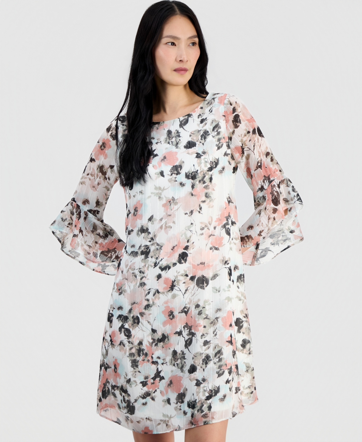 Kasper Women's Boat-Neck Flutter-Sleeve Swing Dress
