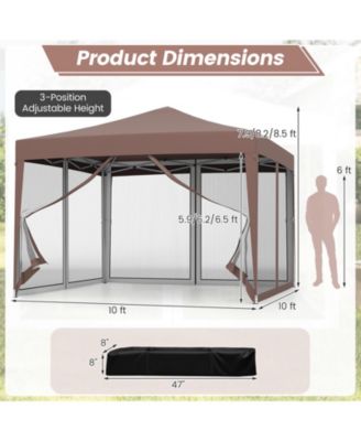 10 FT x 10 FT Pop-Up Canopy Tent w/ Mesh Netting Carry Bag 8 Stakes and 4 Ropes Outdoor