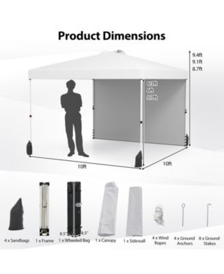 10 X 10 FT Pop up Canopy Tent w/ 1 Sidewall Wheeled Bag 8 Stakes