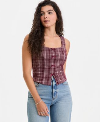 Juniors' Menswear Bow-Trim Vest Top