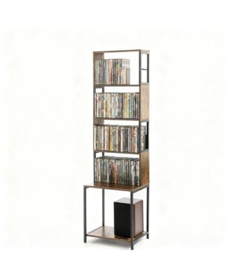 DVD Shelf Wooden CD Storage Rack Adjustable Dividers Tower Media Holder