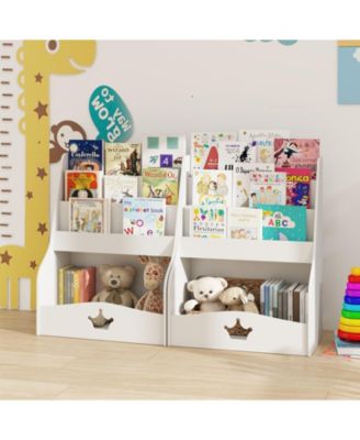 4 Tier Kids Book Organizer with Shelves and Compartment