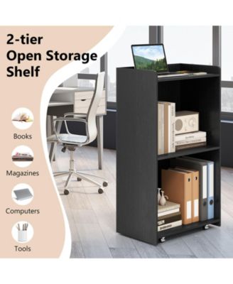 Rolling Podium Stand with 2 Shelves and Lockable Wheels