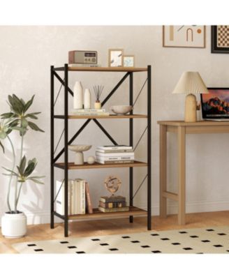 Heavy Duty 4 Tier Bookshelf with Metal Frame Storage Unit