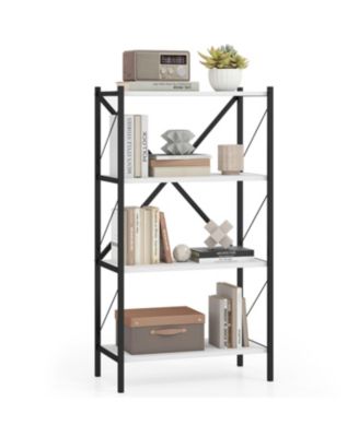 Heavy Duty 4 Tier Bookshelf with Metal Frame Storage Unit