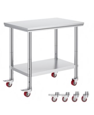 Stainless Steel Rolling Work Table 35 x 24 x 33 in with 4 Casters, 700 lbs Load Capacity