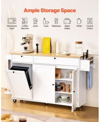 60 in Rolling Kitchen Island Cart with Storage, 2 Drawers, Drop Leaf and Wheels