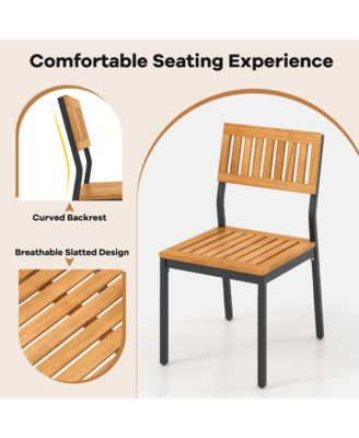 7 PCS Outdoor Dining Set for 6 Acacia Wood Rectangular Table and 6 Armless Chairs