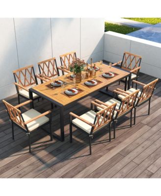 9 Pieces Patio Dining Set w/ Soft Cushions and 1.9'' Umbrella Hole for Garden
