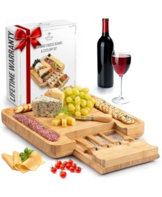 Extra Thick Bamboo Charcuterie Board Set with 4 Piece Knife Set