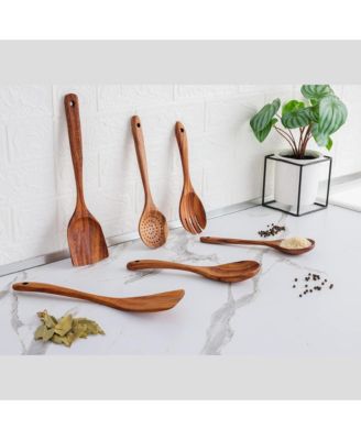 6-Piece Durable Wooden Cooking Spoons Set with Comfort Grip