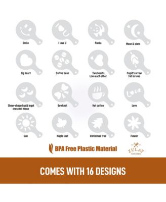 16-Piece Barista Plastic Decorative Coffee Stencils for Latte Art