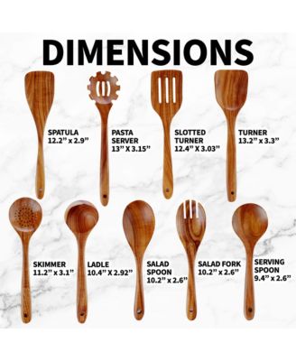 9-Piece Smooth Finish Natural Teak Wooden Utensils for Cooking