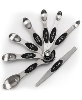 Stainless Steel Magnetic Measuring Spoons, 8 Piece Set with Leveler