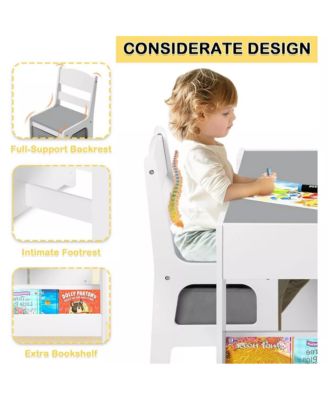 3-in-1 Kids Activity Table and 2 Chairs Set with Storage, Removable Top and Chalkboard