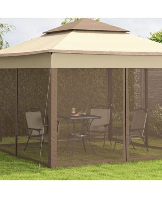 11' x 11' Pop Up Gazebo Outdoor Canopy Shelter with 2-Tier Soft Top, and Removable Zipper Netting, Event Tent with Large Shade, and Storage Bag for Patio, Backyard, Garden, Khaki