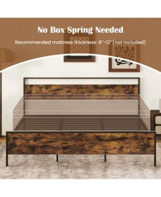 Metal Bed Frame Industrial Platform Bed with Wooden Headboard