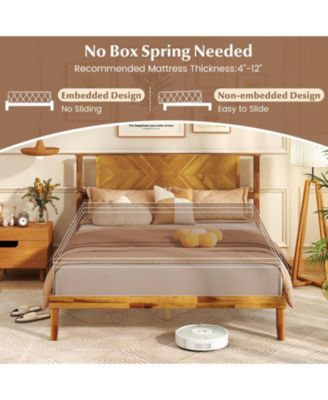 Bed Frame Mid-Century Acacia Wood Platform Bed with Headboard