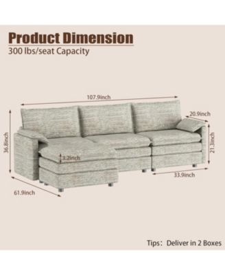 108" Modular Sectional Sofa, Chenille Cloud Couch with Ottoman, Deep Seat for Apartment