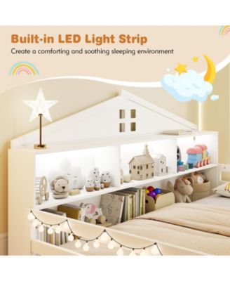 Montessori Floor Bed with Storage Compartments and Shelf