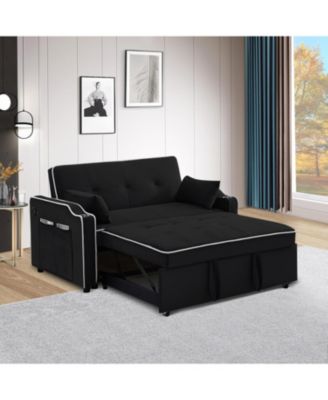 Velvet Sleeper Sofa Bed, 3-in-1 Convertible Loveseat with Cupholder, USB Port and Adjustable Backrest