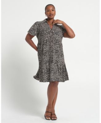 Plus Size Abstract Geo Mini Shirt Dress