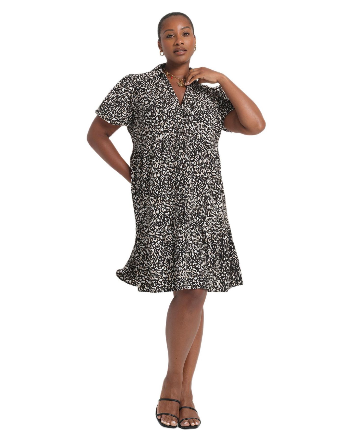 Женское платье ESTELLE Abstract Geo Mini Shirt Dress, цвет: Чёрный / Нейтральный — фото 3