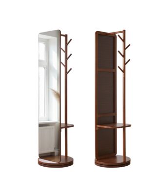 70"x19"Full Length Mirror with Stand,Coat Rack with Mirror,Solid Wood Floor Mirror,Swivel Mirrorfor Bedroom, Living Room, Cloakroom