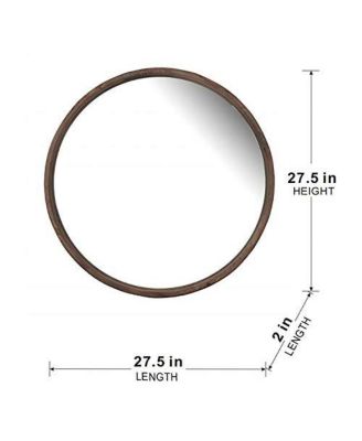 28" Round Wood Mirror, Wall Mounted Mirror Home Decor for Bathroom Living Room