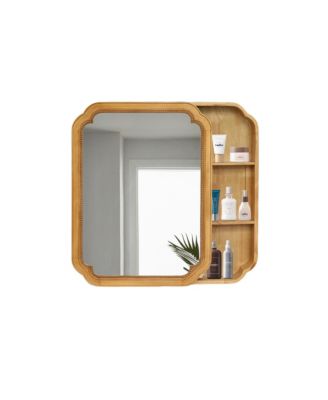 31.5" x 23.82" Wood Framed Wall - Mounted Mirror Cabinet with Storage Shelves, Medicine Mirror for Bathroom, Living Room, Entryway