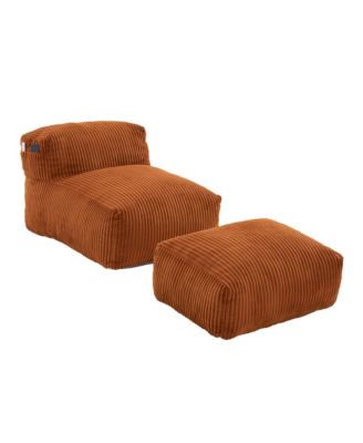 Corduroy Bean Bag Chair with Ottoman, Large Beanbag with Side Pockets & Memory Foam for Living Room Lounge