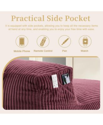 Big Corduroy Bean Bag Chair with Footstool, Memory Foam Filled Floor Chair with Side Pockets for Living Room
