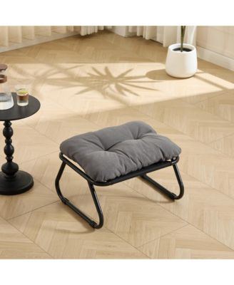 Outdoor Lounge Chair - Sling Recliner Chair with Puffy Cushion and Foot Stool for Living Room, Reading Room