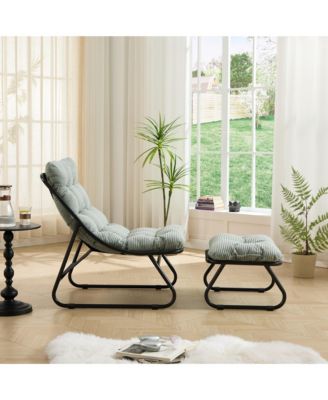 Reclining Sling Lounge Chair with Thick Padded Cushion and Foot Stool, Perfect for Home Living Room & Reading Space