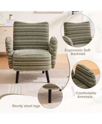 Modern Accent Chair - Sanded Fabric, Side Storage Pocket, Solid Wood Legs for Living Room, Bedroom