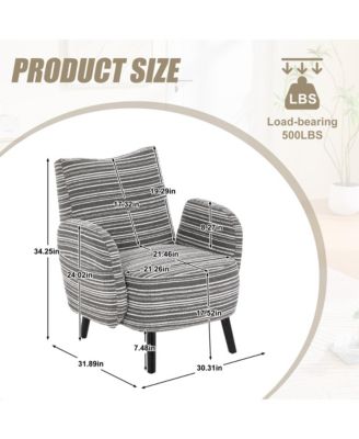 Modern Accent Chair - Sanded Fabric, Side Storage Pocket, Solid Wood Legs for Living Room, Bedroom