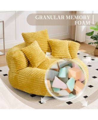 Oversized Corduroy Bean Bag Chair, Lazy Sofa with Memory Foam, 3 Pillows and Armrest, Comfortable Fireside Chair for Living Room