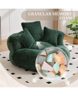 Comfy Lazy Sofa Chair, Corduroy Oversized Bean Bag with Armrest and 3 Pillows, Memory Foam Fireside Chair for Living Room