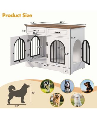 43.3" Dog Crate Furniture with Storage Drawers, Side Doors for Medium Large Dogs, End Table Kennel, WhiteandBrown