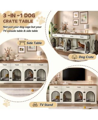 70.8" Dog Crate Furniture for 2 Dogs with Divider, 4 Storage Drawers and Doors, End Table TV Stand, Whiteand