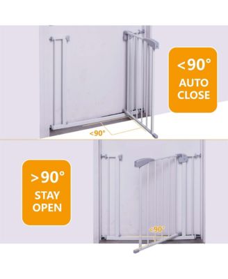 Double Door Baby Safety Gate for Stairs and Doorways, Adjustable 29.5"-45.3" with Extensions, Auto Close, Pressure Mounted