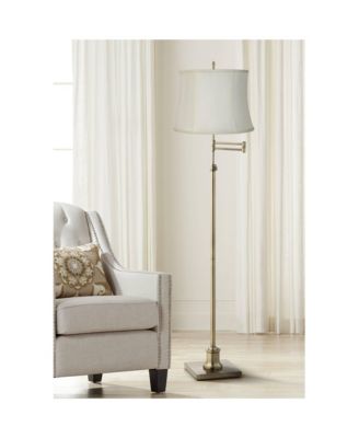 Swing Arm Floor Lamp Adjustable Tall Antique Brass Fabric for Living Room Reading Bedroom Office