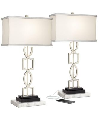 Evan Modern Table Lamps Set of 2 with Risers 28 1/2" Tall Brushed Nickel with USB Charging Port for Bedroom Living Room